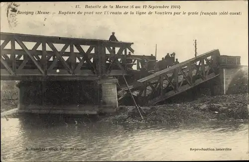 Ak Revigny Meuse, Rupture du pont sur l'Ornain