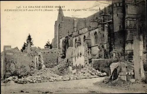 Ak Rembercourt aux Pots Lothringen Meuse, Ruines de l'Eglise, Kriegszerstörungen, I. WK