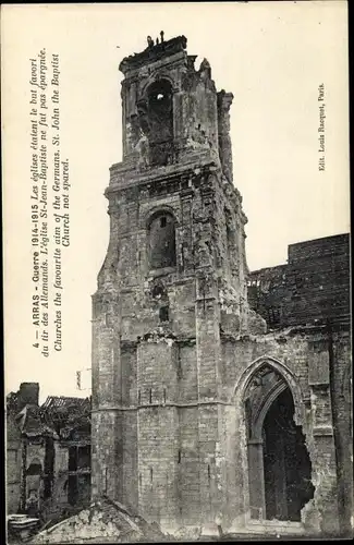 Ak Arras Pas de Calais, Zerstörte Kirche, Kriegszerstörungen, I. WK