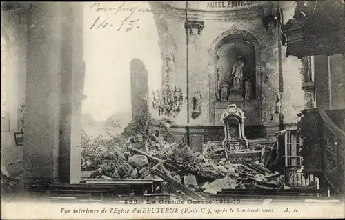 Ak Hebuterne Pas de Calais, Vue interieur de l'Eglise, apres le bombardement
