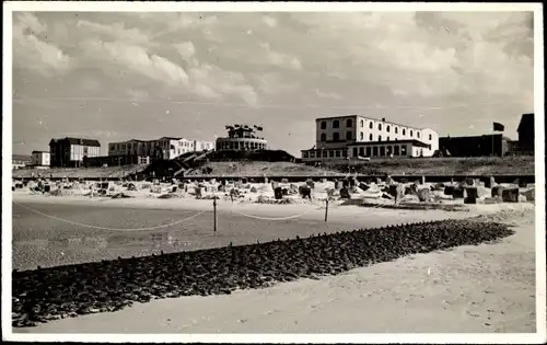 Ak Nordseebad Wangerooge in Ostfriesland, Strand mit Hotels