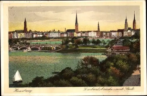 Ak Hamburg Mitte Altstadt, Lombardsbrücke mit Stadt