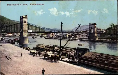 Ak Podmokly Bodenbach Děčín Tetschen an der Elbe Region Aussig, Kettenbrücke