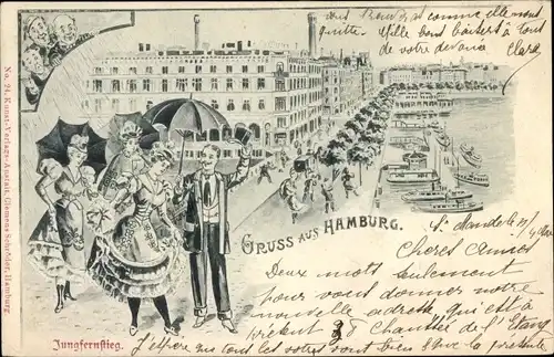 Litho Hamburg Mitte Altstadt, Jungfernstieg