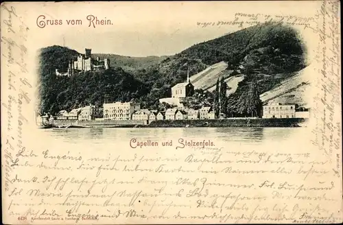 Ak Capellen Kapellen Stolzenfels Koblenz am Rhein, Blick vom Wasser aus, Burg