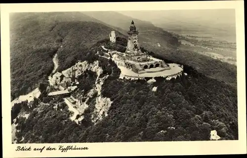 Ak Steinthaleben Kyffhäuserland Thüringen, Kyffhäuser, Fliegeraufnahme vom Kaiser Wilhelm Denkmal