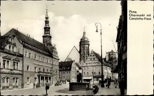 Ak Pirna an der Elbe, Obermarkt mit Canaletto Haus