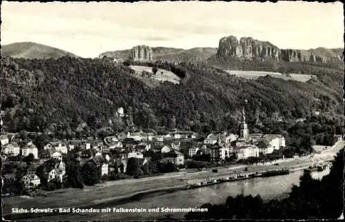 Ak Bad Schandau Sächsische Schweiz, Ort mit Falkenstein und Schrammsteinen