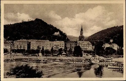 Ak Bad Schandau Sächsische Schweiz, Blick zur Stadt, Dampfer