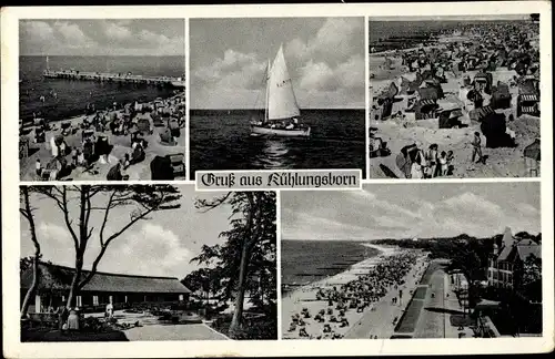 Ak Ostseebad Kühlungsborn, Strand, Promenade, Segelboot