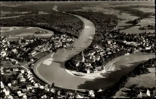 Ak Laufen an der Salzach Oberbayern, Oberndorf bei Salzburg, Luftbild