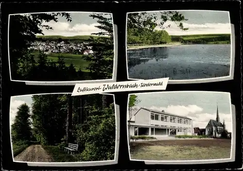 Ak Waldernbach Mengerskirchen im Westerwald Hessen, Seepartie, Waldpartie, Ortsblick, Kirche