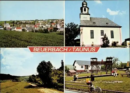 Ak Beuerbach Hünstetten im Taunus, Gesamtansicht, Kirche, Kinderspielplatz