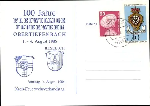 Ak Obertiefenbach im Taunus, 100 Jahre Freiwillige Feuerwehr 1986, Kreis Feuerwehrverbandstag