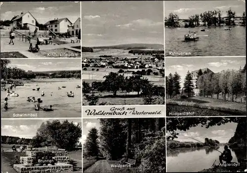 Ak Waldernbach Mengerskirchen im Westerwald, Schwimmbad, Brunnen, Waldpartie, Hildgardishof