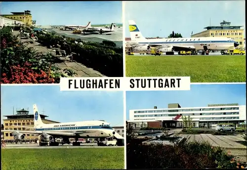 Ak Stuttgart in Baden Württemberg, Flughafen, Passagierflugzeuge, Pan Am, Lufthansa