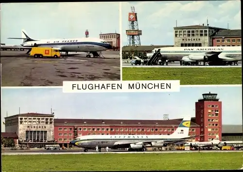Ak München, Flughafen, Air France, Pan Am, Lufthansa, Passagierflugzeuge