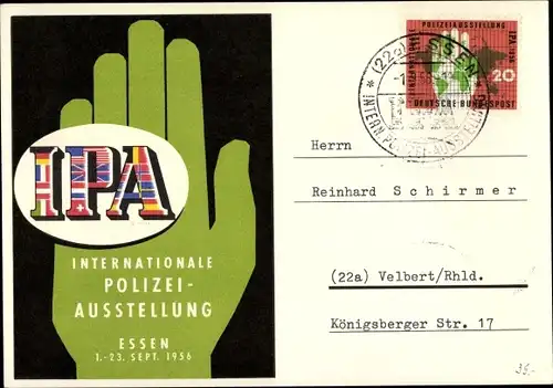 Ak Essen im Ruhrgebiet Nordrhein Westfalen, IPA, Internationale Polizei Ausstellung 1956