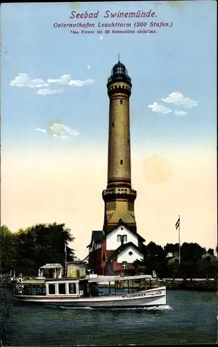 Ak Chorzelin Osternothafen Świnoujście Swinemünde Pommern, Leuchtturm, Salondampfer