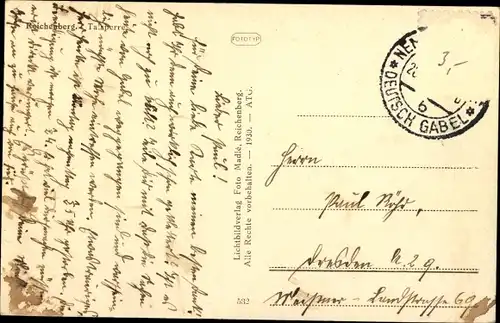 Ak Liberec Reichenberg in Böhmen, Talsperre