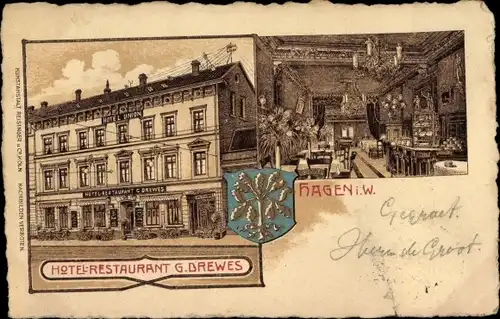 Wappen Litho Hagen in Westfalen, Hotel Restaurant G. Drewes, Innenansicht