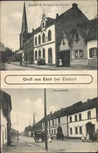 Ak Esch Elsdorf im Rheinland, Gasthof mit Kirche, Hauptstraße