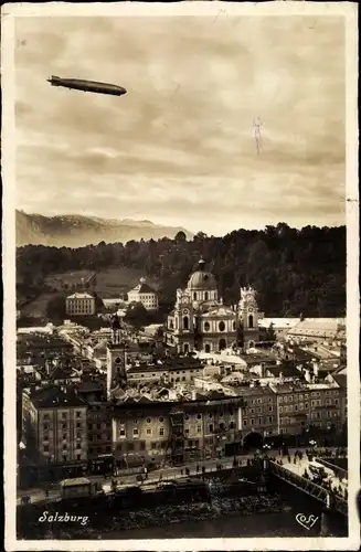 Ak Salzburg in Österreich, Zeppelin über der Stadt