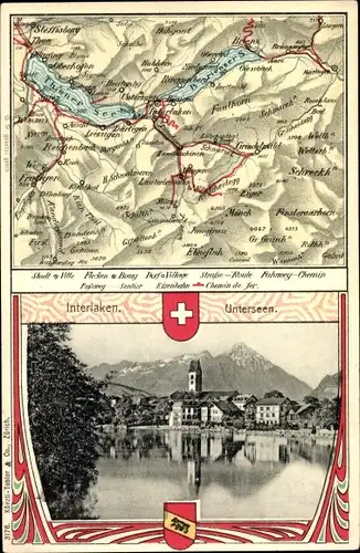 Landkarten Ak Interlaken Kanton Bern Schweiz, Wappen, Unterseen