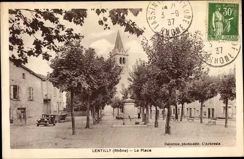 Ak Lentilly Rhône, La Place, Kirche