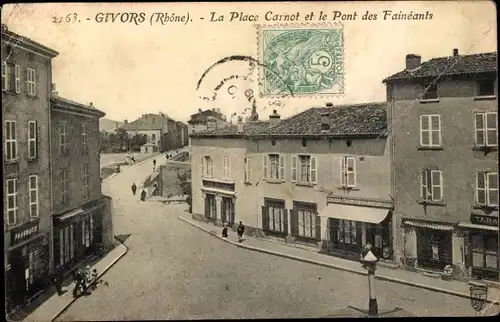 Ak Givors Rhône, La Place Carnot et le Pont des Faineants