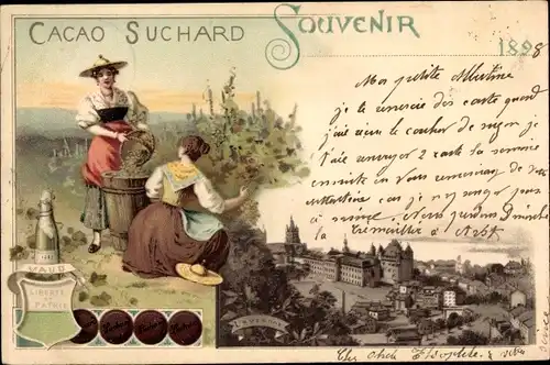 Litho Lausanne Kanton Waadt, Cacao Suchard, Reklame, Vaud Wein