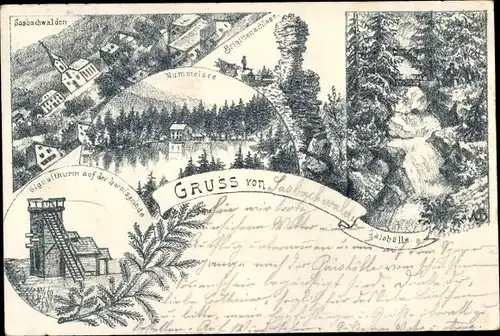 Litho Sasbachwalden im Schwarzwald, Brigittenschloss, Hornisgrinde, Signalturm, Mummelsee, Gaishölle