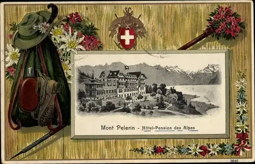 Präge Passepartout Litho Chardonne Kanton Waadt, Mont Pelerin, Hotel Pension des Alpes