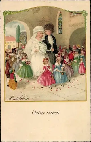 Künstler Ak Ebner, Pauli, Hochzeit, Puppen, Cortege nuptial