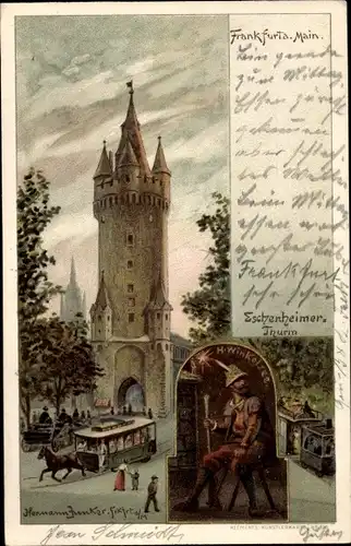 Künstler Litho Junker, Hermann, Frankfurt Main, Eschenheimer Turm, Pferdestraßenbahn