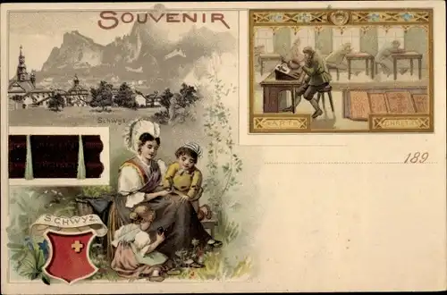 Litho Schwyz Kt. Schwyz Schweiz, Souvenir, Reklame, Chocolat Suchard, Art Chretien