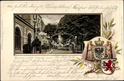 Präge Wappen Litho Düsseldorf am Rhein, Tonhallen Garten