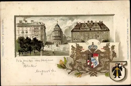 Präge Wappen Litho München, Blick auf den Karlsplatz