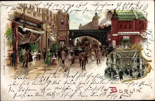 Litho Berlin Mitte, Bahnhof Friedrichstraße, Café Monopol, Fußgänger