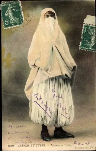 Ak Scenes et Types, Mauresque voilee, verschleierte Araberin, Maghreb