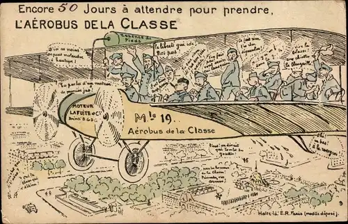 Künstler Ak Encore 50 Jours á attendre pour prendre, Laérobus de la Classe, Soldaten im Flugzeug