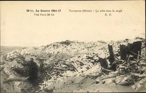 Ak Vauquois Meuse, La crete sous la neige, Guerre 1914-1917