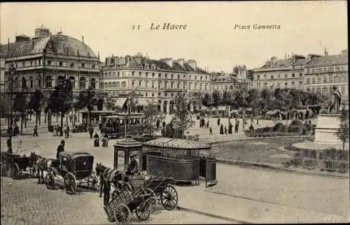 Ak Le Havre Seine Maritime, Place Gambetta, Kutsche, Straßenbahn