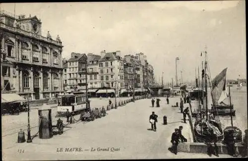 Ak Le Havre Seine Maritime, Le Grand Quai, Straßenbahn