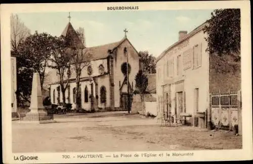 Ak Hauterive Allier, La Place de L´Eglise et le Monument