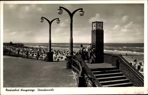 Ak Nordseebad Wangerooge in Ostfriesland, Strandansicht, Uhr