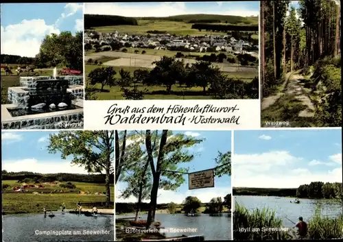 Ak Waldernbach Mengerskirchen im Westerwald, Campingplatz Seeweiher, Teilansicht, Bootsverleih