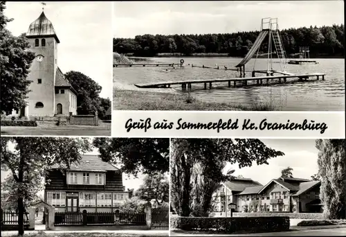 Ak Sommerfeld Kremmen in Brandenburg, Kirche, Strandbad, Kindergarten, Hellmuth Ulrici Klinik