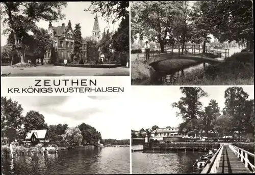 Ak Zeuthen Brandenburg, Partie am See, Brücke, Kirche
