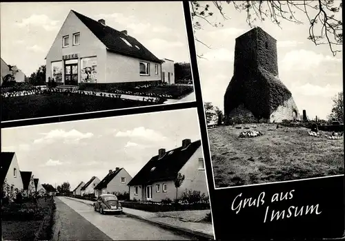 Ak Imsum Geestland Niedersachsen, Edeka Markt, Siedlung, Kirchenruine